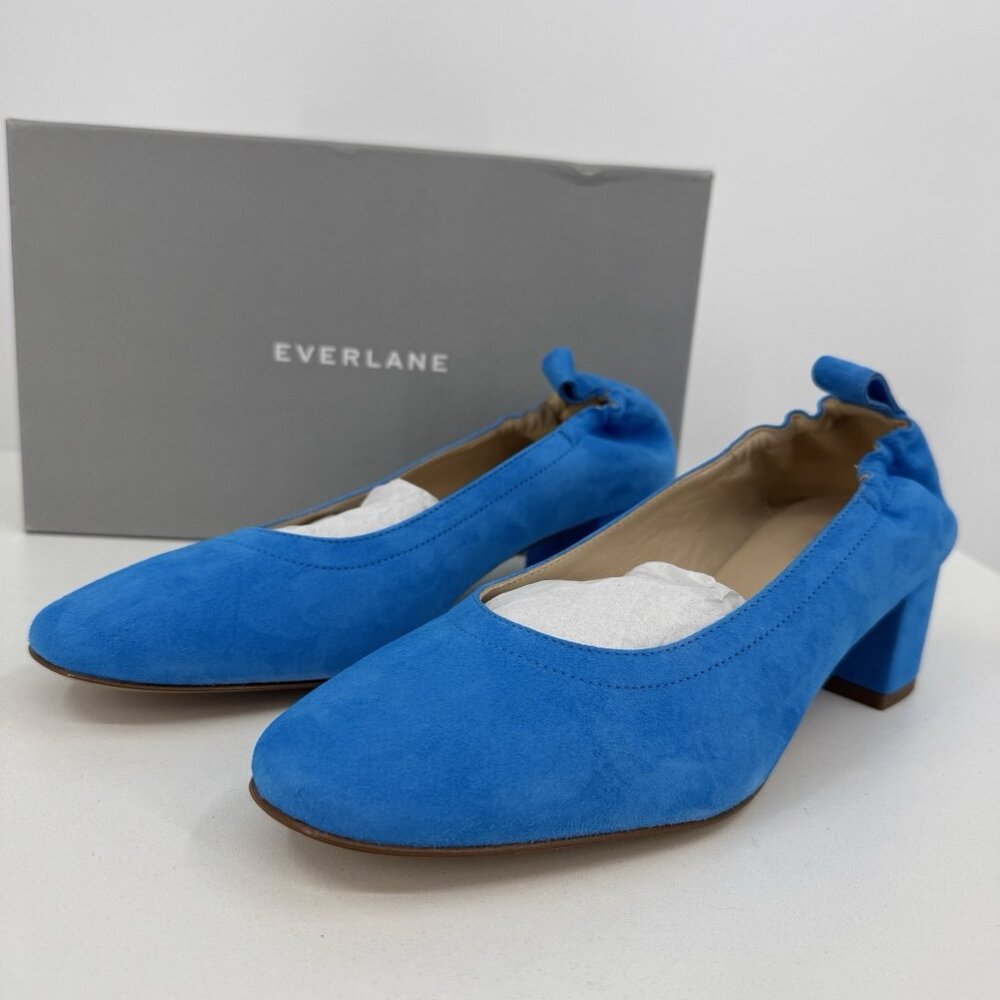 Everlane Italian Suede Day Heel Brilliant Blue 7 Women's Elastic Back Comfort